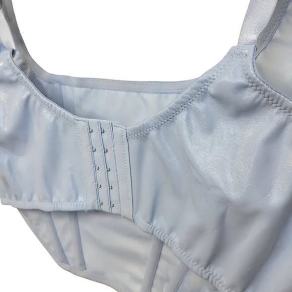 Urban Outfitters Out From Under Sky Blue Corset Faux Leather Crop Top Size M - Picture 4 of 7
